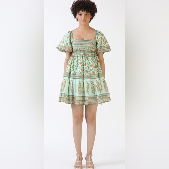 NEW Celina Moon Frankie Mini Dress - Sage Green Vines -bow back, marigolds - Picture 3 of 10